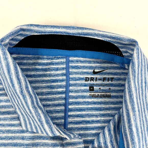 Mens Nike Dri-Fit Tiger Woods Golf Short Sleeve Polo Shirt Size Medium Striped - Picture 2 of 7